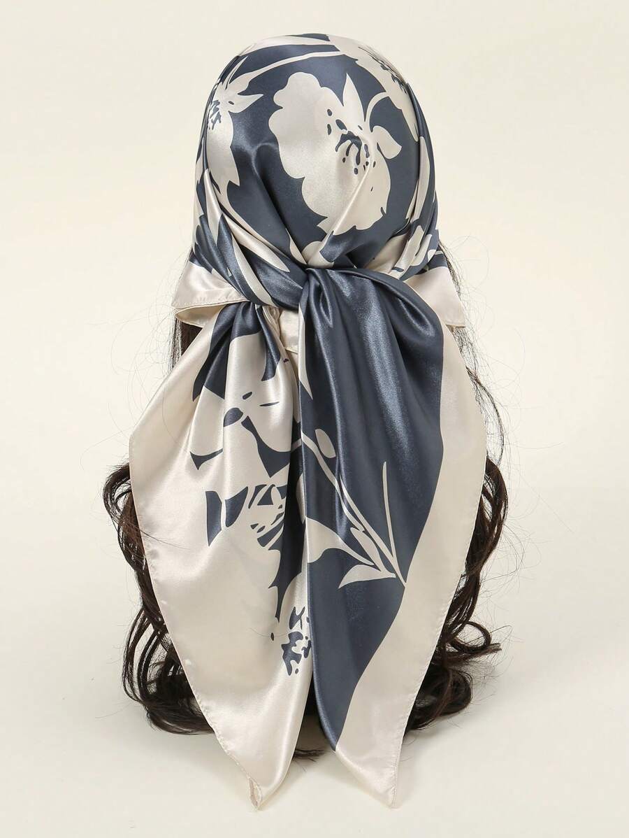 1 chiếc khăn lụa in hình dành cho nữ, khăn choàng vuông để đeo hàng ngày và khăn trùm đầu Bandana