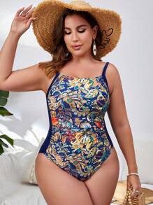 SHEIN Swim Curve Summer Beach Plus Paisley Print One Piece Swimsuit - Multicolor - View 5