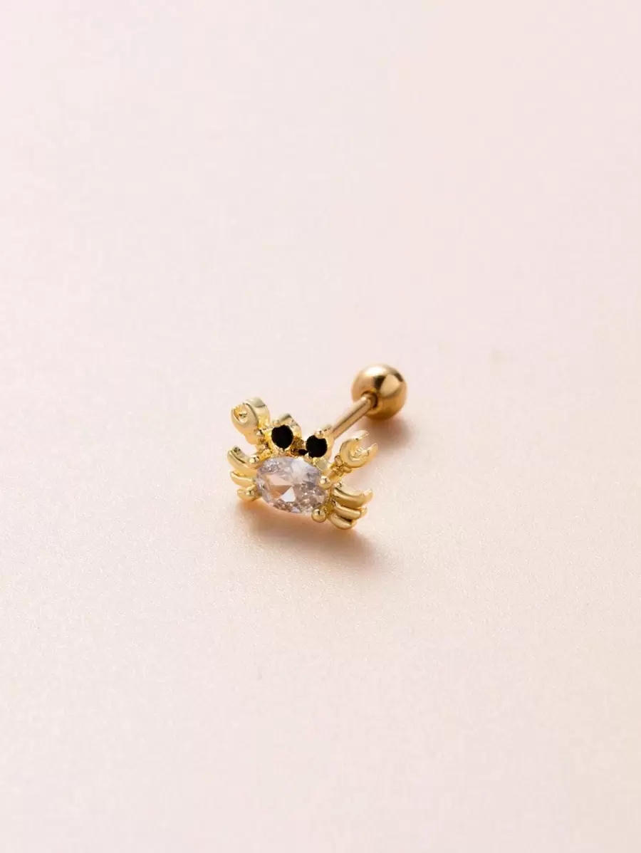 1 PC Thời Trang Thép Không Gỉ Kim Cương Giả Trang Trí Cua Bông Bông Tai Nữ Trang Trí Hàng Ngày - Vàng - Xem 1