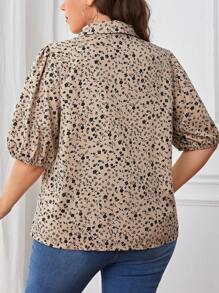 SHEIN Clasi Áo sơ mi Plus Size Nút phía trước Họa tiết hoa Giải trí - Màu be - Xem 2
