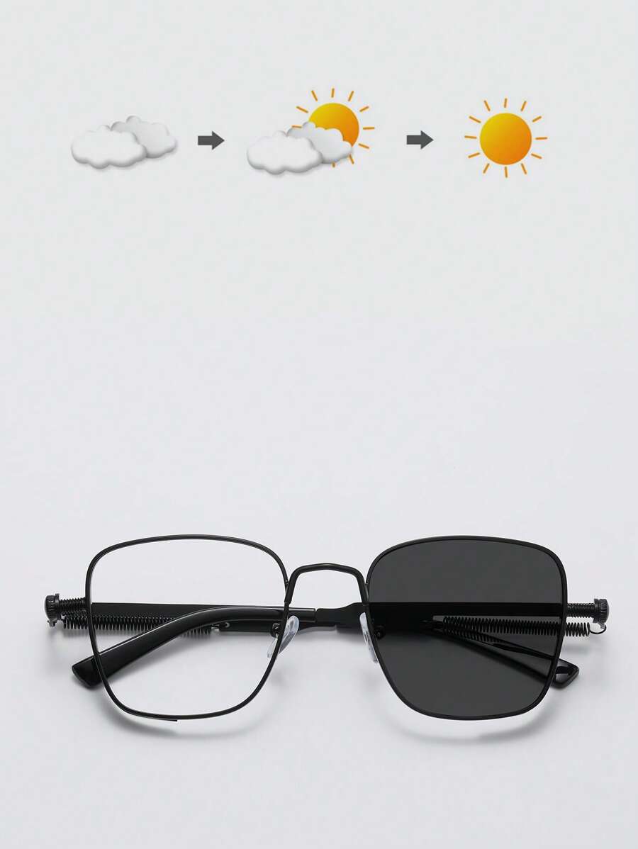 1pair Men Metal Frame Photochromic Fashionable Sunglasses For Outdoor
