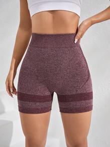Yoga Futuristic Wideband Waist Sports Shorts - Maroon - View 3