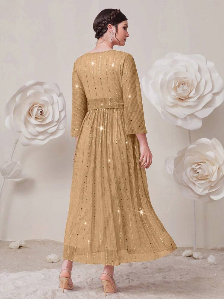 shein gold maxi dress SHEIN Lady New Year Party Gold Maxi Sparkling Gown & Wedding Guest Dress  Holiday Reception Ceremony Dress Christmas Party Dress Gold Dress Christmas Dress  Gold Skirt New Year Eve Dress