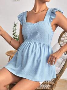 SHEIN Maternity Swiss Dot Ruffle Trim Peplum Blouse - Baby Blue - View 1