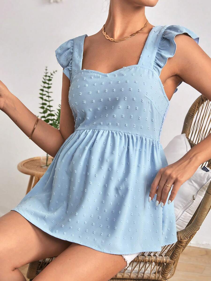 SHEIN Maternity Swiss Dot Ruffle Trim Peplum Blouse - Baby Blue - View 1
