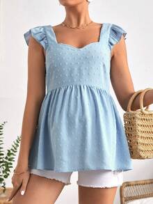 SHEIN Maternity Swiss Dot Ruffle Trim Peplum Blouse - Baby Blue - View 4
