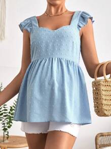 SHEIN Maternity Swiss Dot Ruffle Trim Peplum Blouse - Baby Blue - View 6