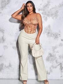 SHEIN BAE Plus Floral Print Bustier Cami Top - Khaki - View 3