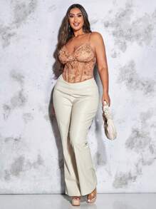 SHEIN BAE Plus Floral Print Bustier Cami Top - Khaki - View 5