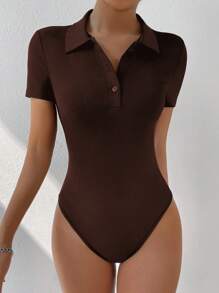 SHEIN EZwear Polo領條紋針織連體衣