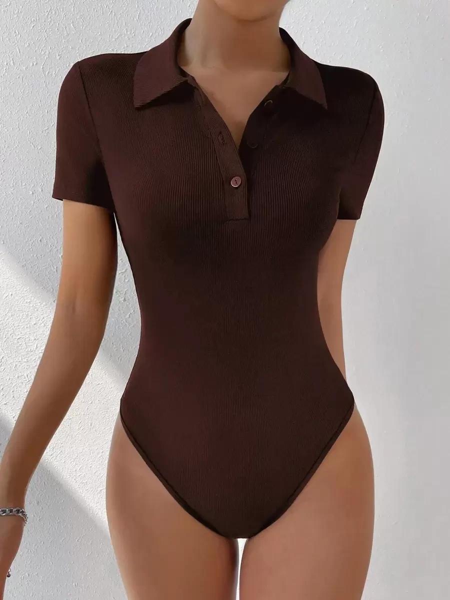 SHEIN EZwear Polo領條紋針織連體衣