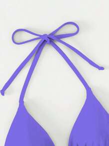 Swim Basics Summer Beach Halter Triangle Bikini Top - Mauve Purple - View 4