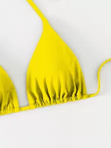 Swim Basics Summer Beach Halter Triangle Bikini Top - Yellow - View 6