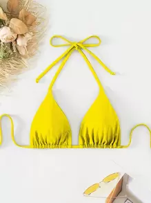 Swim Basics Summer Beach Halter Triangle Bikini Top - Yellow - View 7