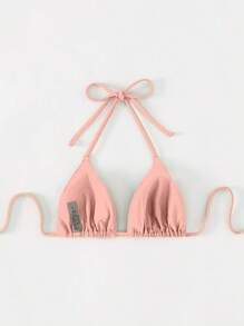 Swim Basics Summer Beach Halter Triangle Bikini Top - Baby Pink - View 7