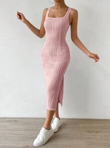 SHEIN EZwear 素色高衩背心洋裝 - 淺粉色 - 查看 4