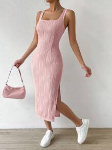 SHEIN EZwear 素色高衩背心洋裝 - 淺粉色 - 查看 5