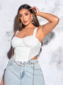 SHEIN BAE Top fruncido bustier bajo pañuelo ancho tirantes - Blanco - Ver 1