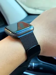 1pc Compatible With Apple Watch Band Series 9, Ultra/Ultra 2, SE 8 7 6 5 4 3 2 1 38mm 40mm 41mm 42mm 44mm 45mm 49mm Women And Men, Stainless Steel Mesh Loop Magnetic Clasp Replacement Compatible With Apple Watch - Black - View 5