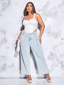 SHEIN BAE Top fruncido bustier bajo pañuelo ancho tirantes - Blanco - Ver 3