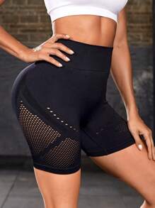 Yoga Sxy Quần Shorts Thể thao Nữ Cắt ra màu trơn - màu đen - Xem 5