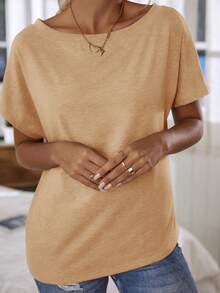 SHEIN LUNE 蝙蝠袖素色T恤 - 杏色 - 查看 3