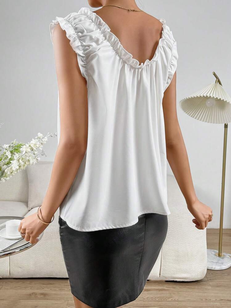 SHEIN Privé Veckad Remsa Enkel Elegant Blus - Vitt - Visa 4