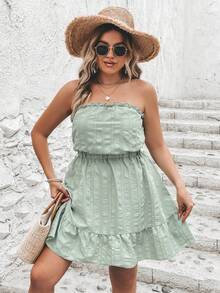 SHEIN VCAY Váy ống viền bèo nhún cỡ lớn cho kỳ nghỉ hè - màu xanh lá - Xem 4