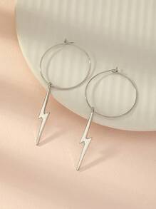 1pair Lightning Shape Pendant Hoop Earrings - White - View 1