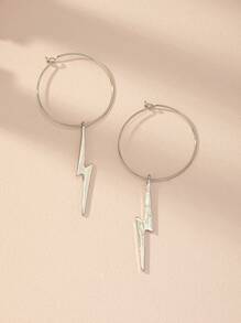 1pair Lightning Shape Pendant Hoop Earrings - White - View 4