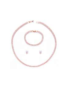 4pcs/set Luxury Cubic Zirconia Water-drop Decor Jewelry Set For Women For Party - Rose Gold - View 2