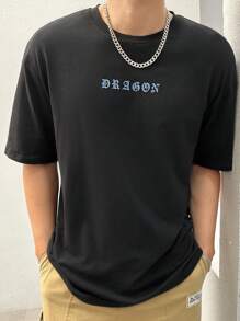 GENTILAND 男士日文圖案和龍圖案T恤 - 黑色 - 查看 4