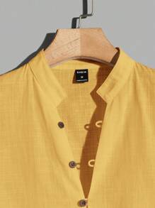 Manfinity RebelGame Loose Fit Men's Cotton Solid Button Front Shirt - Yellow - View 3