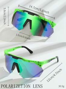 Glasses 9943 1 Pair Polarized Gradient Artistic Splatter Paint Design Hollow Rimless Driving Cycling Glasses With Pouch, Strap And Cleaning Cloth (Outdoor Sports Cycling ) - Multicolor - View 4