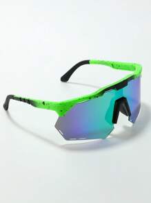 Glasses 9943 1 Pair Polarized Gradient Artistic Splatter Paint Design Hollow Rimless Driving Cycling Glasses With Pouch, Strap And Cleaning Cloth (Outdoor Sports Cycling ) - Multicolor - View 6