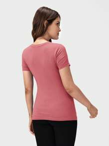 SHEIN Maternidad Camiseta unicolor amamantamiento - Rosado Sandía - Ver 2