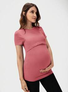 SHEIN Maternidad Camiseta unicolor amamantamiento - Rosado Sandía - Ver 5