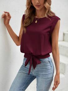 SHEIN LUNE Áo cánh không tay viền nút rắn, áo không tay - Màu Đỏ Sâu - Xem 5
