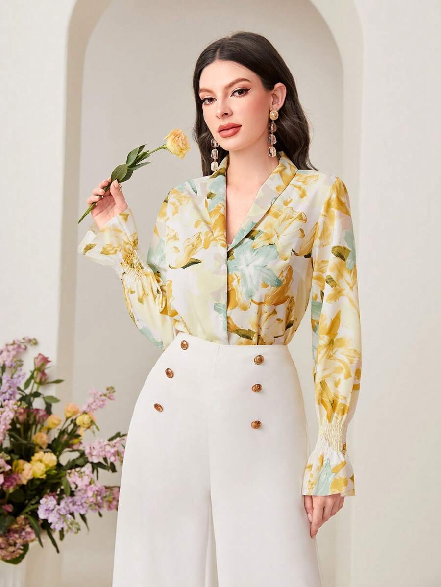 Modelyn 印花荷葉袖襯衫 - 彩色 - 查看 1