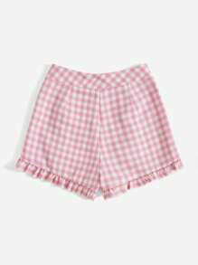 ROMWE Kawaii Gingham Frill Trim Shorts