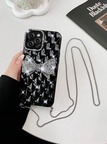 Vỏ điện thoại trang trí nơ rhinestone có dây buộc - Bạc - Xem 1