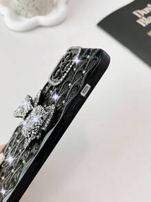 Vỏ điện thoại trang trí nơ rhinestone có dây buộc - Bạc - Xem 4
