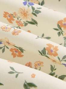 SHEIN MOD Vestido Con Diseño Floral Pequeño, Dividido En Los Muslos, Con Cinta Para Presionar La Taza Del Sostén En La Parte Delantera Central, Con Cierre De Cordones Y Un Lazo Decorativo - Amarillo - Ver 4