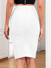 Zip Back Bandage Skirt - White - View 3