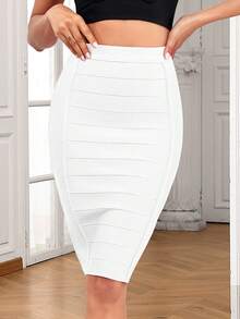Zip Back Bandage Skirt - White - View 6