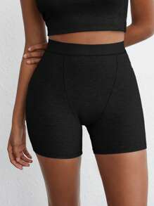 Ocili Leisure Stretchy & Comfy Ribbed High Waist Cycling Shorts Lounge Shorts - Black Sleep Shorts - Black - View 5
