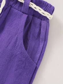 Niñas bebé: Camiseta de cuello redondo con estampado de sandía y letras, cómoda y casual, y shorts deportivos de cintura elástica sólida con cinturón trenzado, adecuado para salidas de verano, vacaciones y fiestas - Multicolor - Ver 6