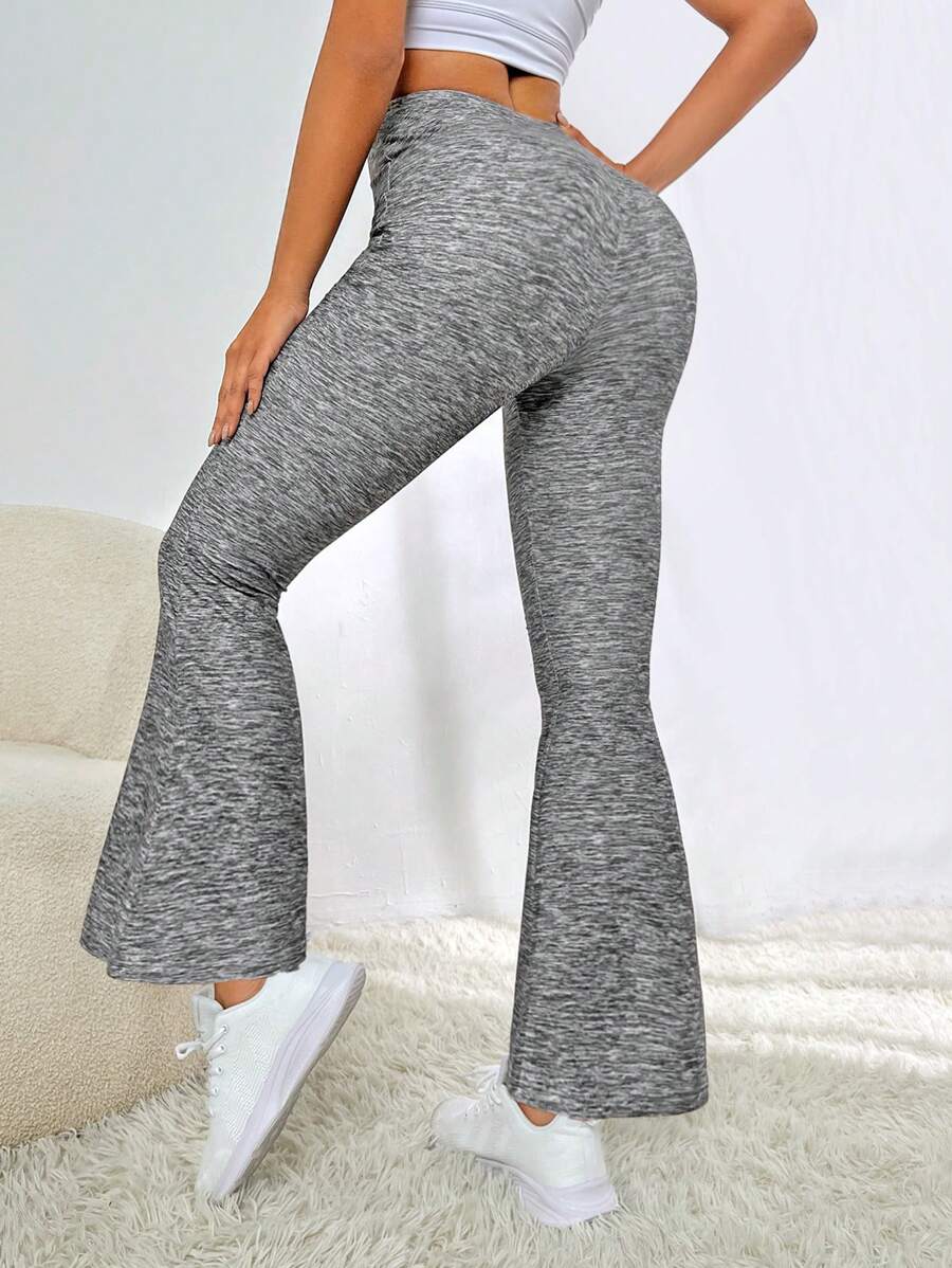 雜色針織寬腰帶喇叭運動褲 - 淺灰色 - 查看 1