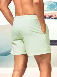 Manfinity KASUA Men Slant Pockets Drawstring Waist Swim Trunks,Hawaiian - Mint Green - View 2