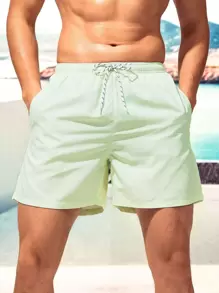 Manfinity KASUA Men Slant Pockets Drawstring Waist Swim Trunks,Hawaiian - Mint Green - View 4